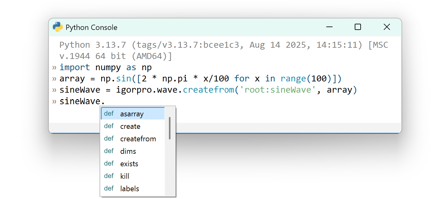 Execute Python code from the Python Console