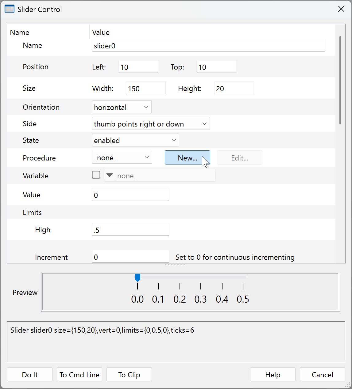 Add Slider Control dialog