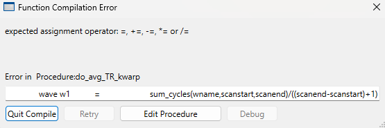 error when trying to compile with the function ON