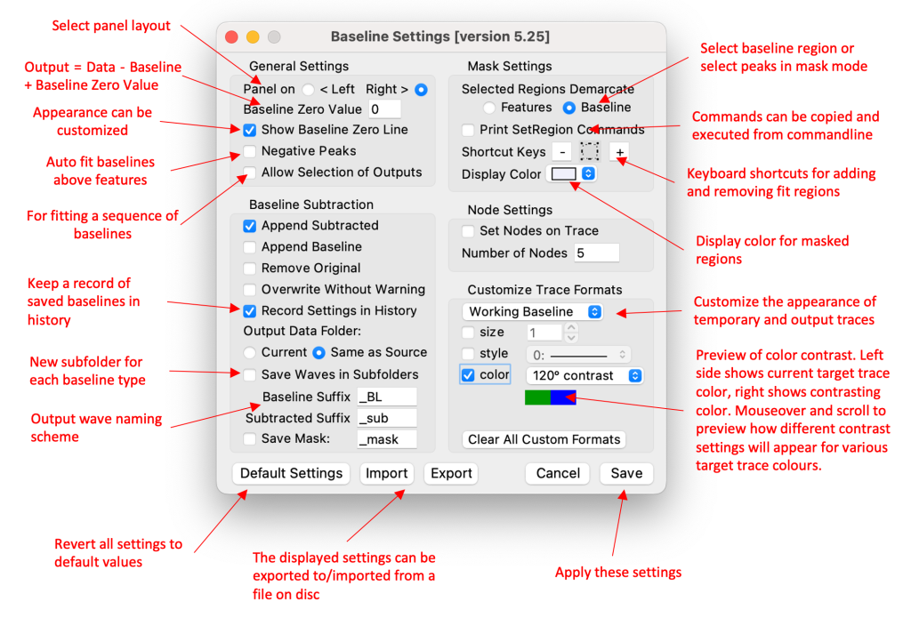 baseline settings panel screenshot