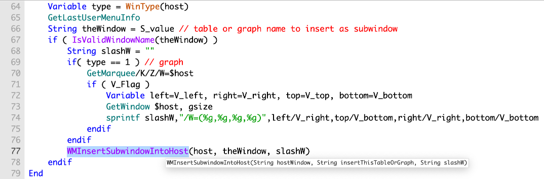 tooltip showing the calling syntax of user-defined function