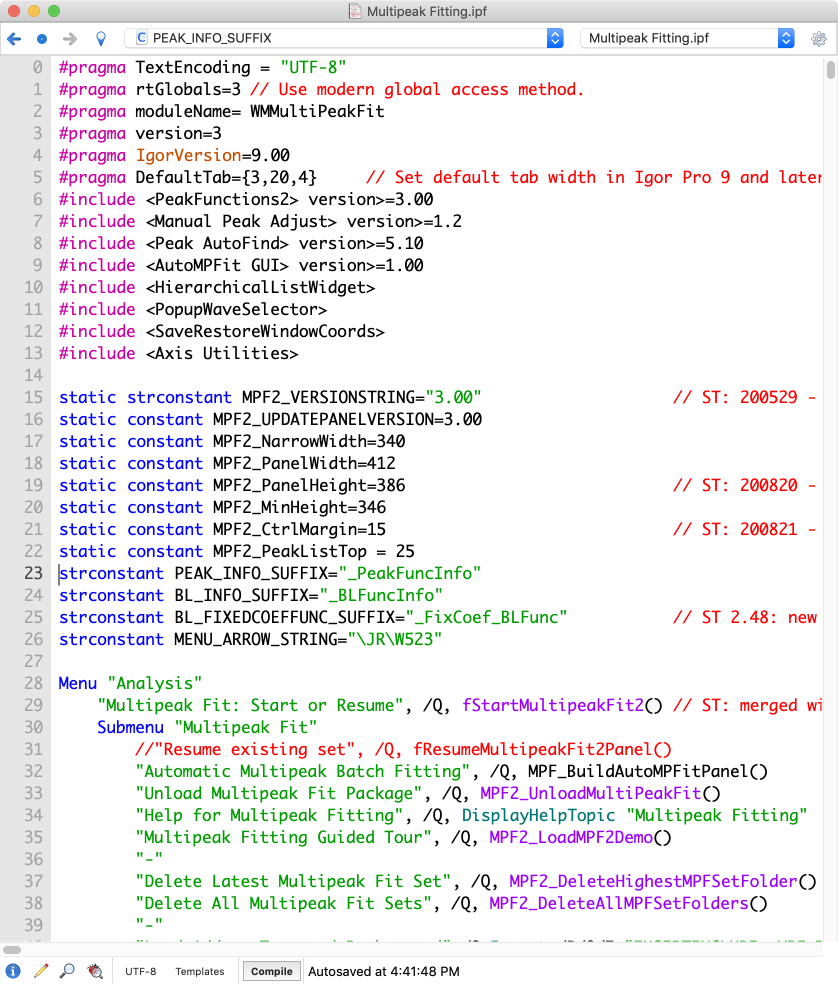 procedure file containing commands to #include code from additional procedure files.