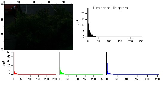 dark image example with corresponding histograms