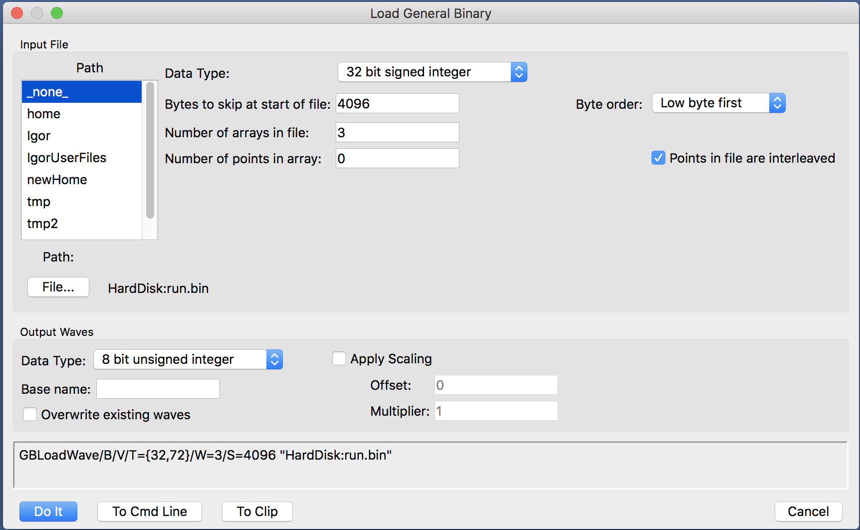 Load General Binary dialog