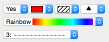 popup menu examples, including text, color, color table, line style, marker and fill pattern popups