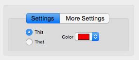 tab control example with two tabs; each tab shows and hides controls within it