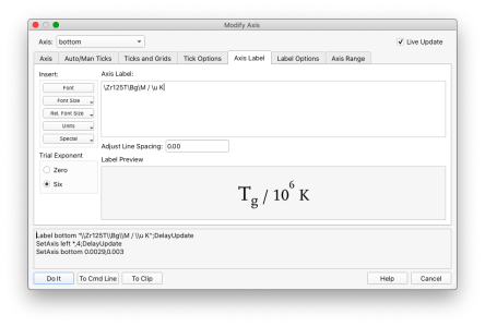 Modify Axis Window with relative font size option not applied to whole line after \M being used to get out of a subscript